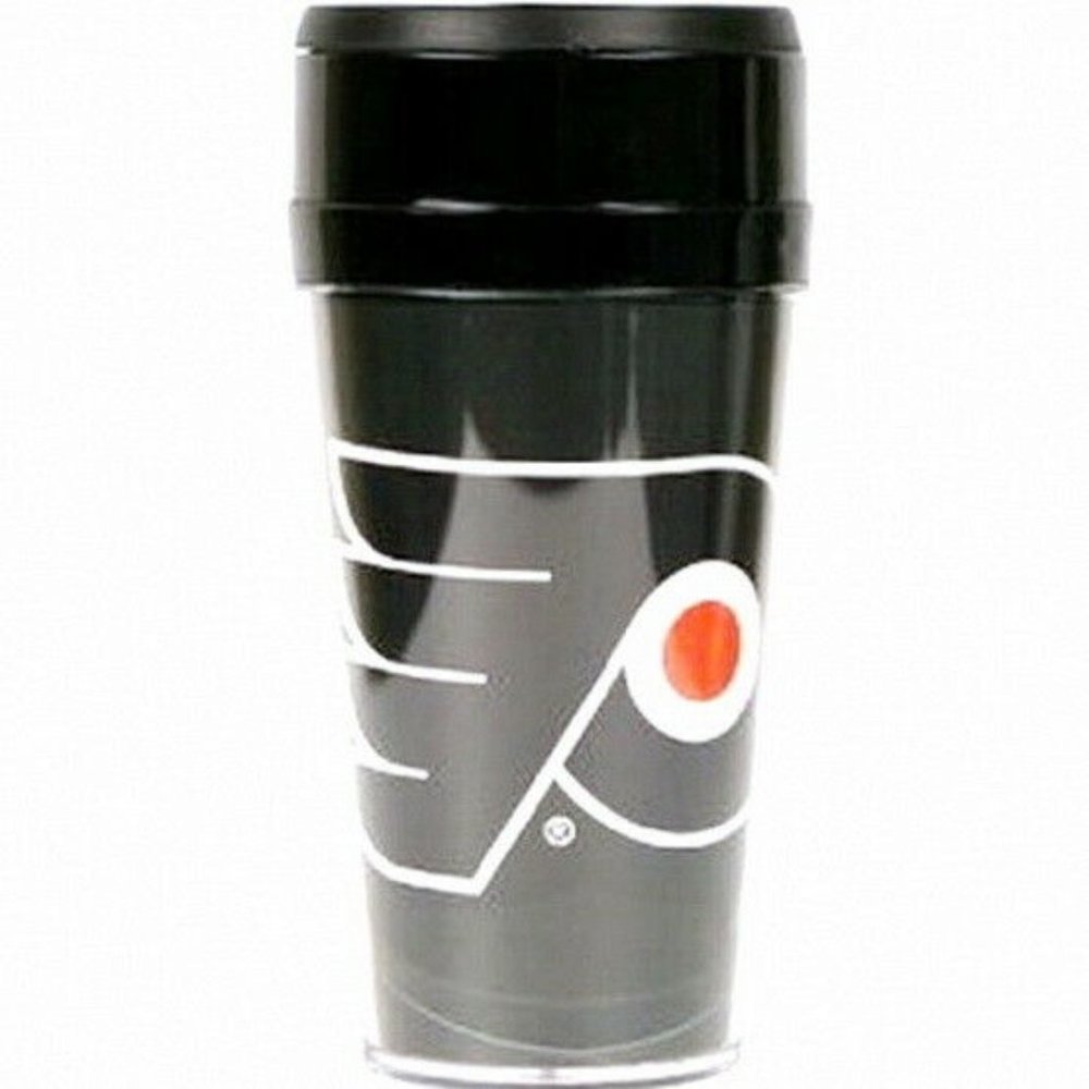 PHILADELPHIA FLYERS BLACK TRAVEL TUMBLER MUG INSULATED WITH TEAM LOGO 16 OZ NEW